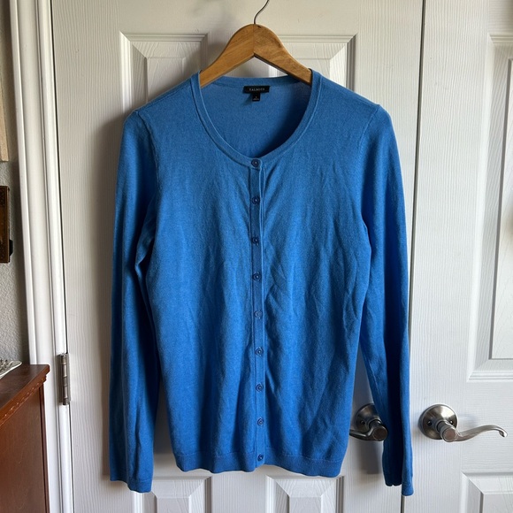 talbots coastal prep blue long sleeve butting down classic cardigan - Picture 1 of 6